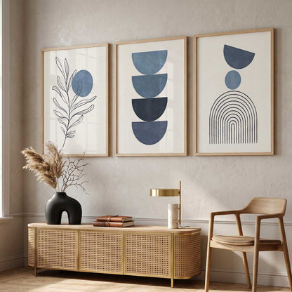 Blue Ivory Botanical Wall Art Set of 3 Framed Prints