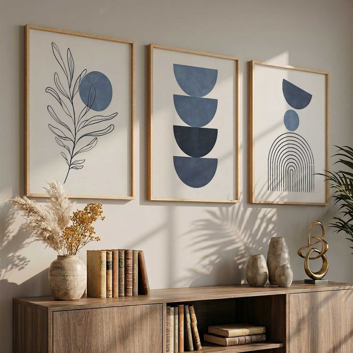 Blue Ivory Botanical Wall Art Set of 3 Framed Prints