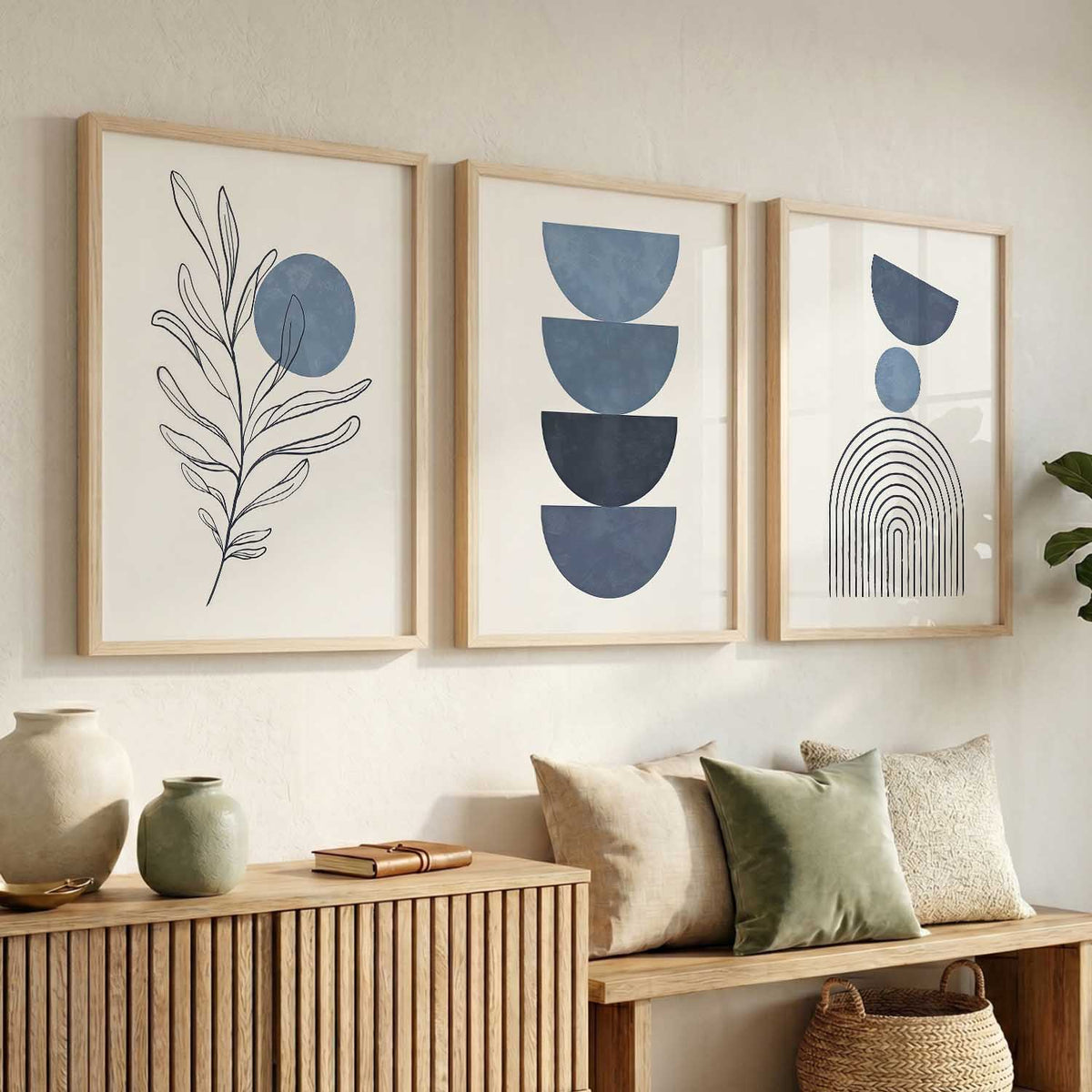 Blue Ivory Botanical Wall Art Set of 3 Framed Prints