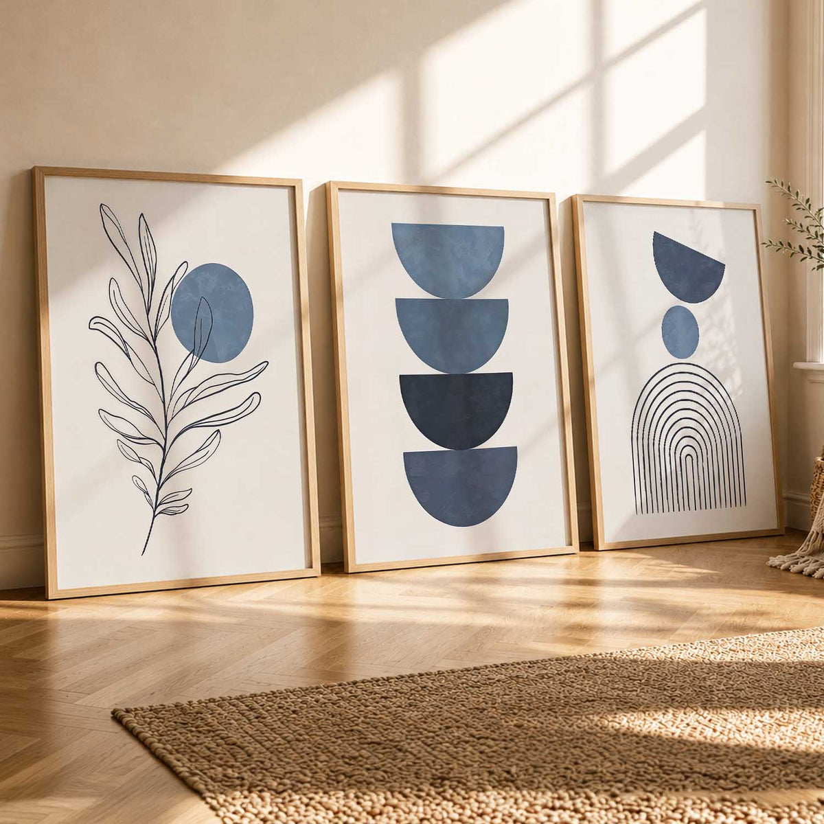 Blue Ivory Botanical Wall Art Set of 3 Framed Prints