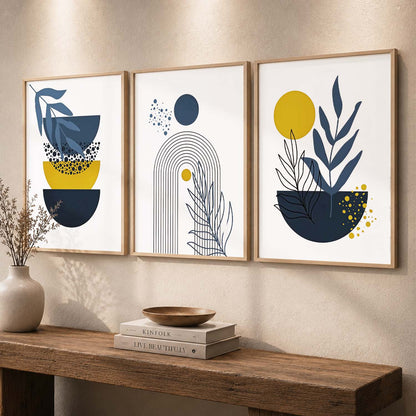 Mustard Abstract Boho Wall Art Set of 3 Framed Prints