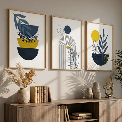 Mustard Abstract Boho Wall Art Set of 3 Framed Prints