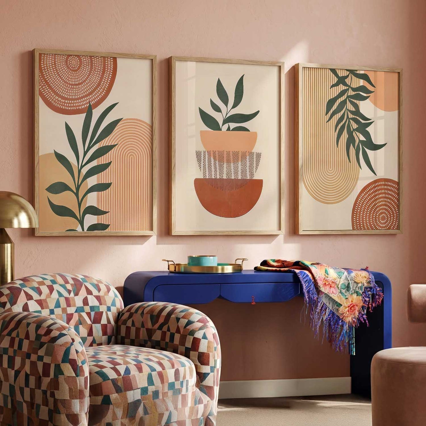 Earthy Leaf Silhouette Soft Wall Art Set of 3 Framed Prints