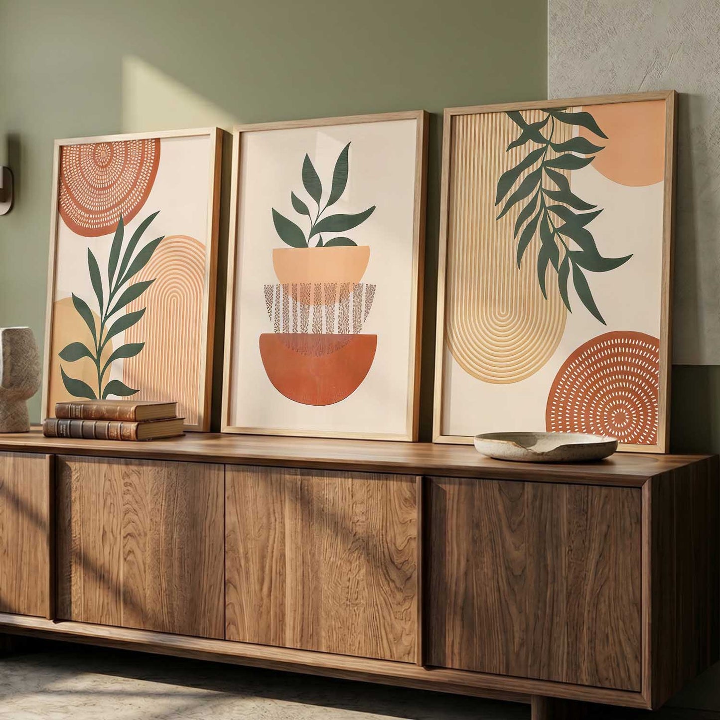 Earthy Leaf Silhouette Soft Wall Art Set of 3 Framed Prints