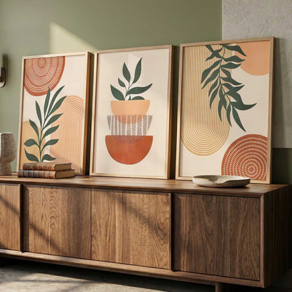 Earthy Leaf Silhouette Soft Wall Art Set of 3 Framed Prints