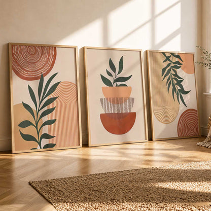 Earthy Leaf Silhouette Soft Wall Art Set of 3 Framed Prints