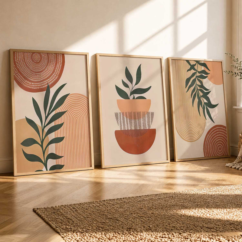Earthy Leaf Silhouette Soft Wall Art Set of 3 Framed Prints
