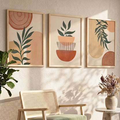 Earthy Leaf Silhouette Soft Wall Art Set of 3 Framed Prints