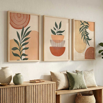 Earthy Leaf Silhouette Soft Wall Art Set of 3 Framed Prints