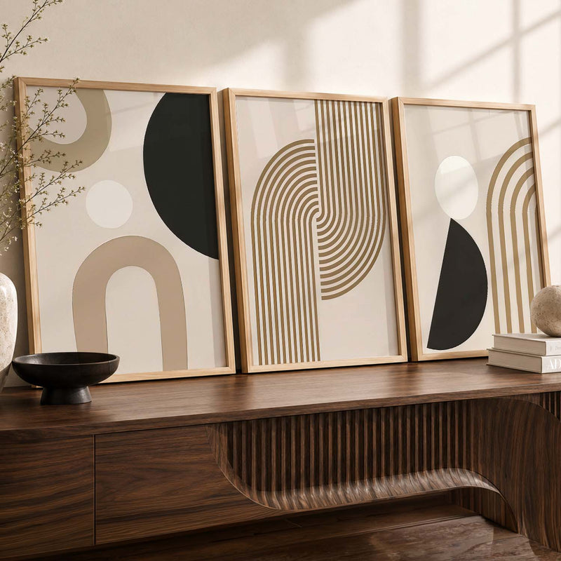 Abstract Shape Boho Calm Wall Art Set of 3 Framed Prints