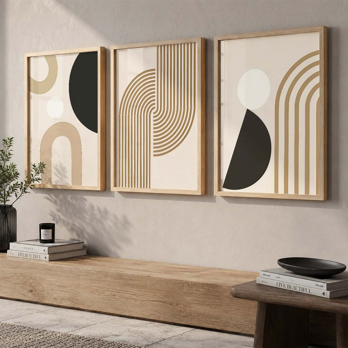 Abstract Shape Boho Calm Wall Art Set of 3 Framed Prints