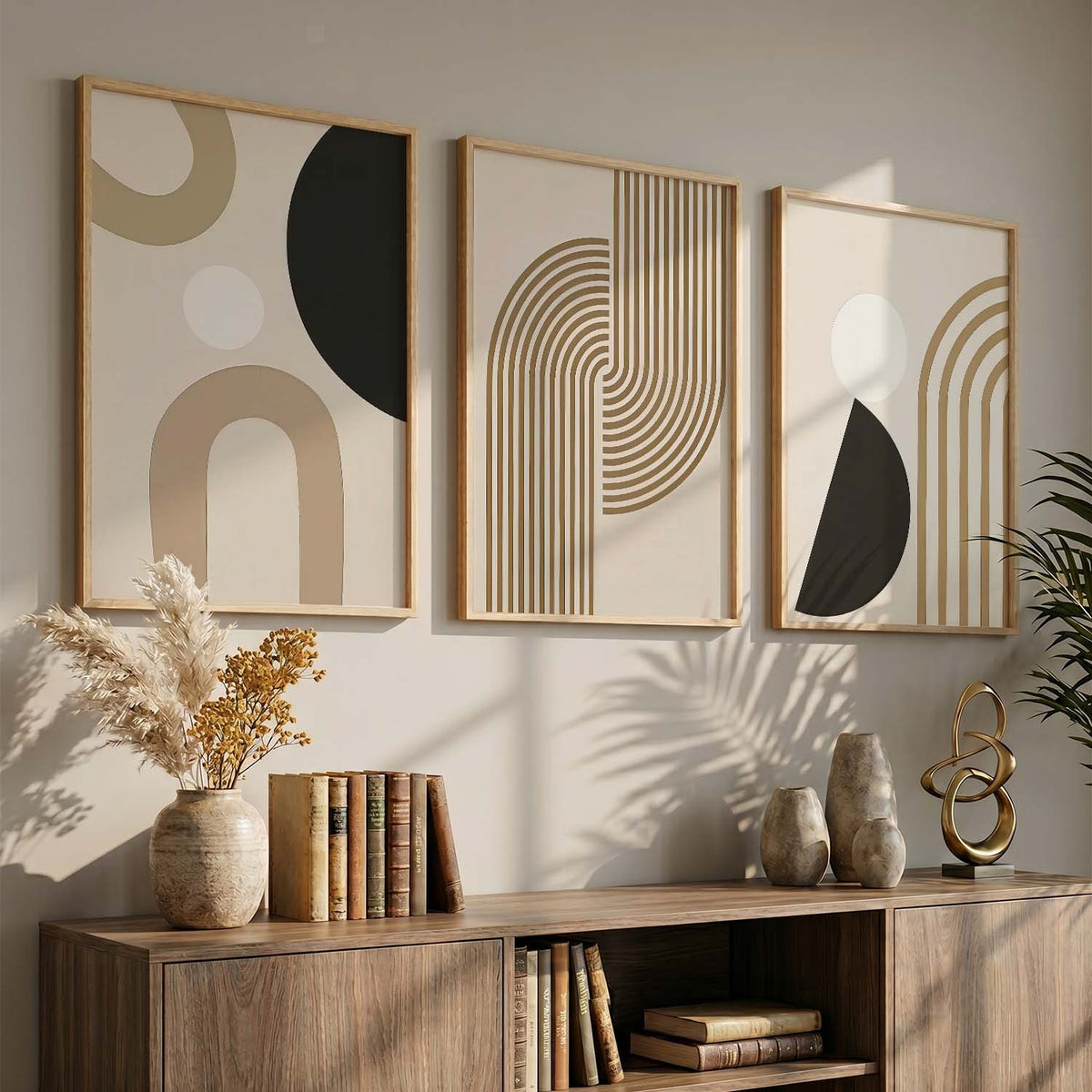 Abstract Shape Boho Calm Wall Art Set of 3 Framed Prints