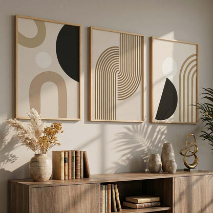 Abstract Shape Boho Calm Wall Art Set of 3 Framed Prints