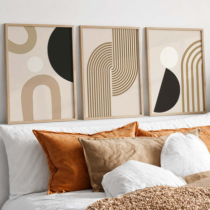 Abstract Shape Boho Calm Wall Art Set of 3 Framed Prints