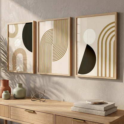 Abstract Shape Boho Calm Wall Art Set of 3 Framed Prints