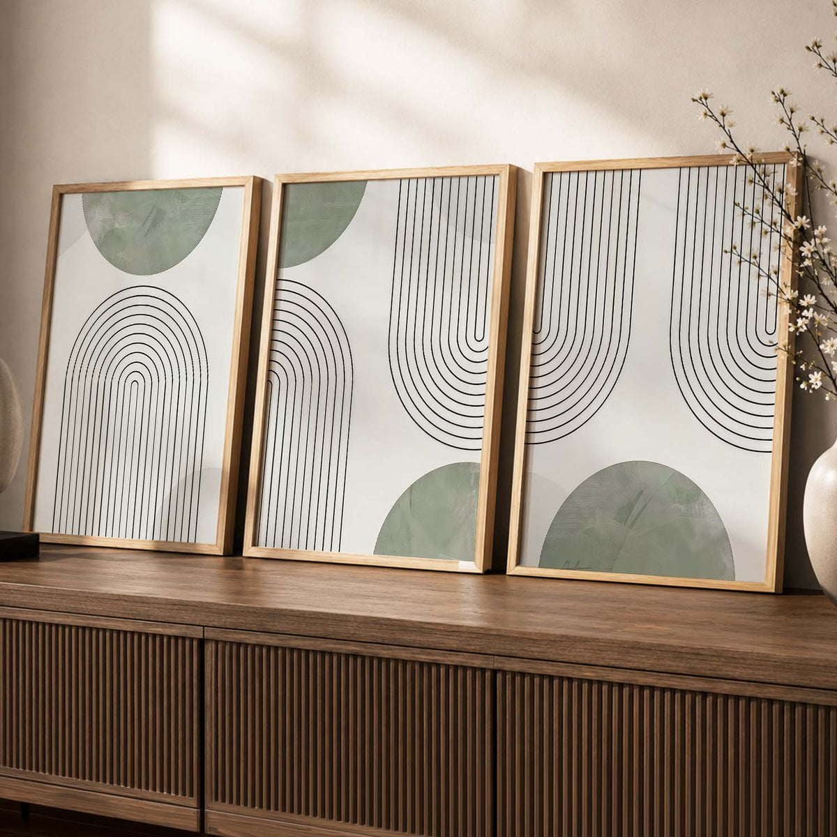 Geometric Abstract Boho Modern Wall Art Set of 3 Framed Prints