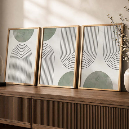 Geometric Abstract Boho Modern Wall Art Set of 3 Framed Prints