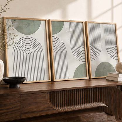 Geometric Abstract Boho Modern Wall Art Set of 3 Framed Prints