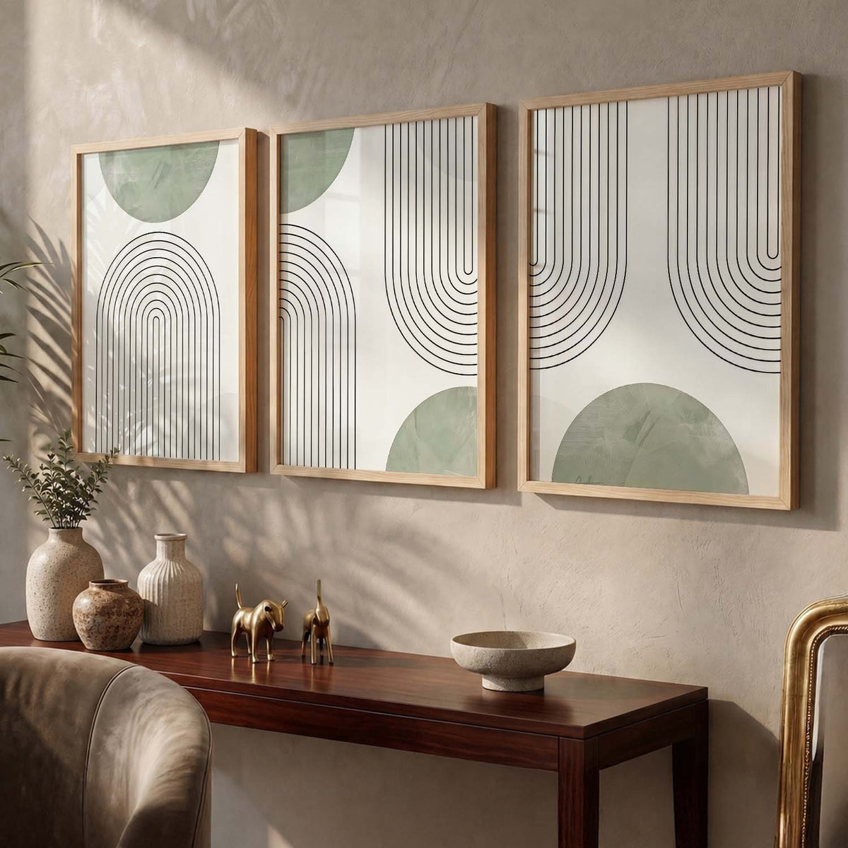 Geometric Abstract Boho Modern Wall Art Set of 3 Framed Prints