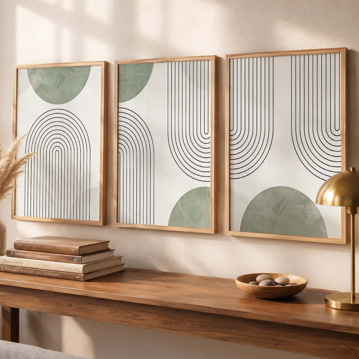 Geometric Abstract Boho Modern Wall Art Set of 3 Framed Prints