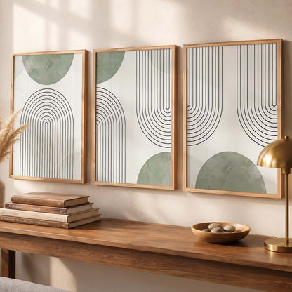 Geometric Abstract Boho Modern Wall Art Set of 3 Framed Prints