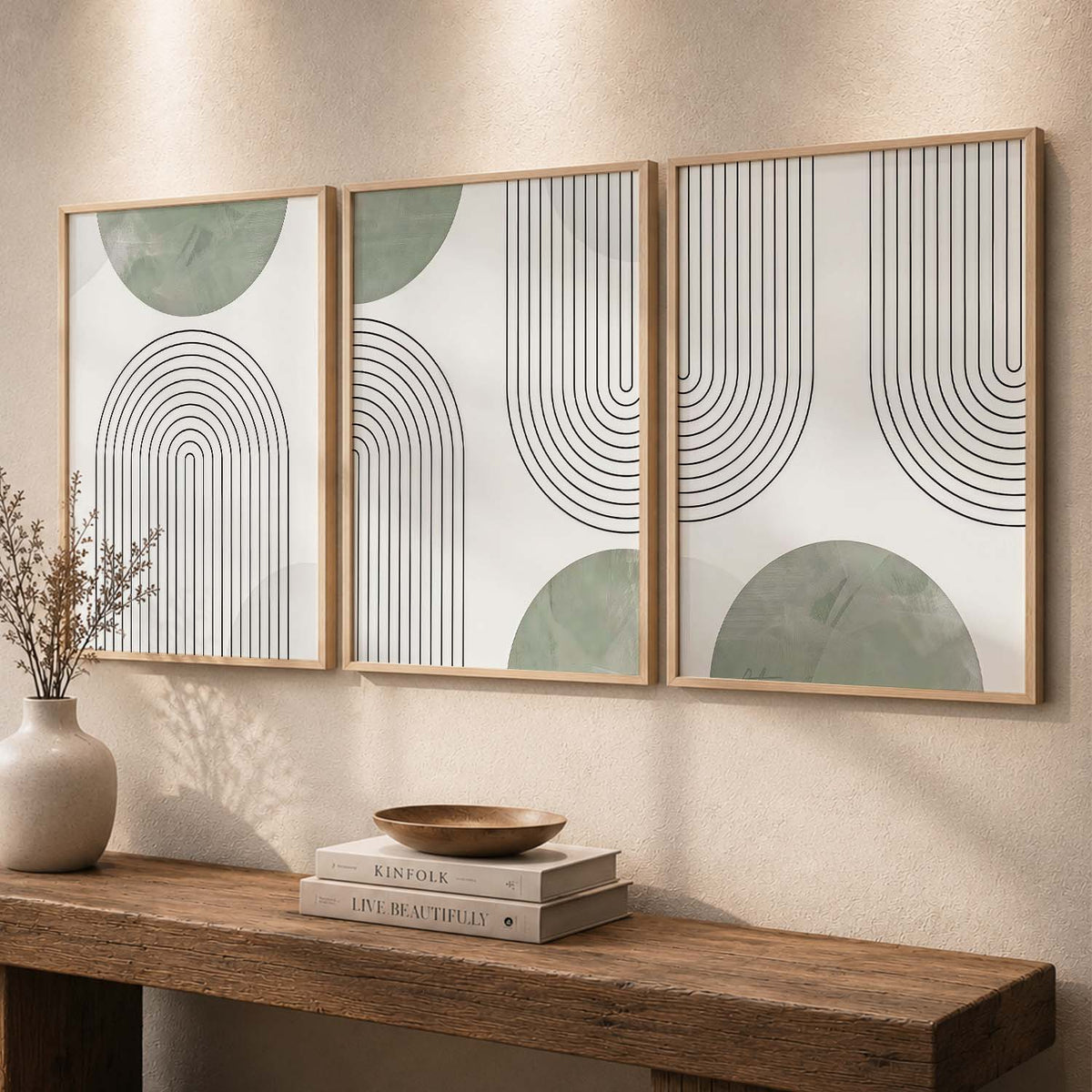 Geometric Abstract Boho Modern Wall Art Set of 3 Framed Prints