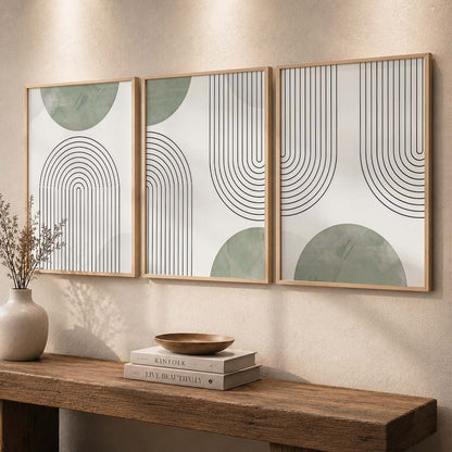 Geometric Abstract Boho Modern Wall Art Set of 3 Framed Prints