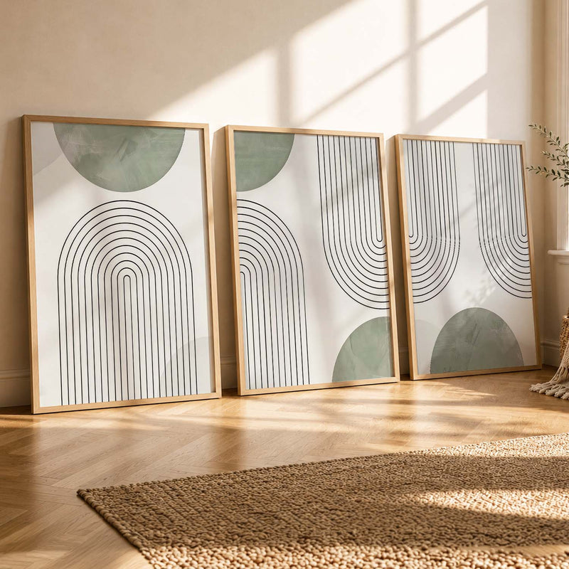 Geometric Abstract Boho Modern Wall Art Set of 3 Framed Prints