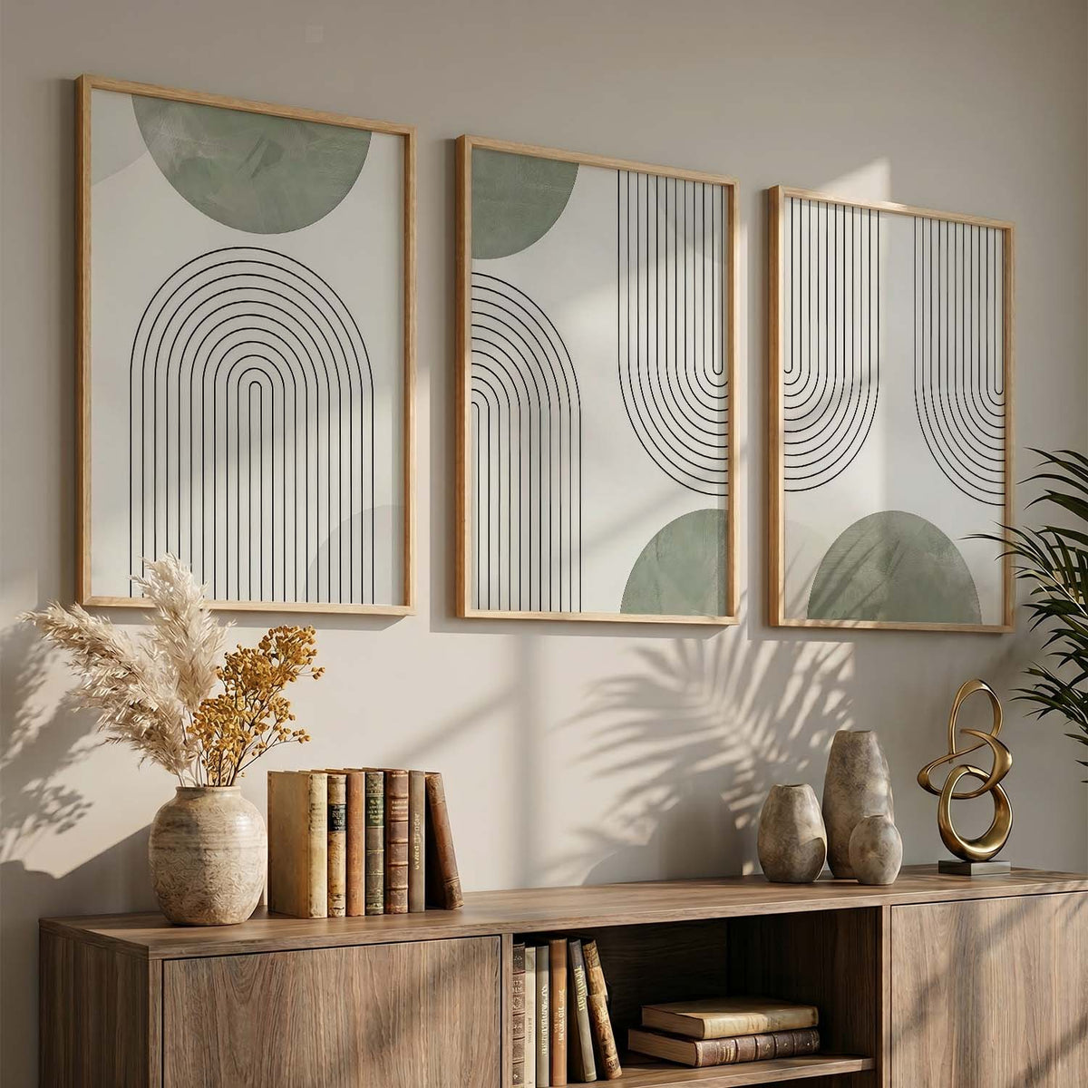 Geometric Abstract Boho Modern Wall Art Set of 3 Framed Prints