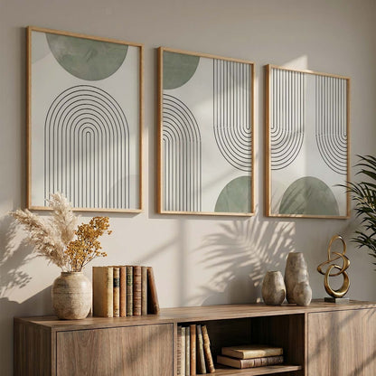 Geometric Abstract Boho Modern Wall Art Set of 3 Framed Prints
