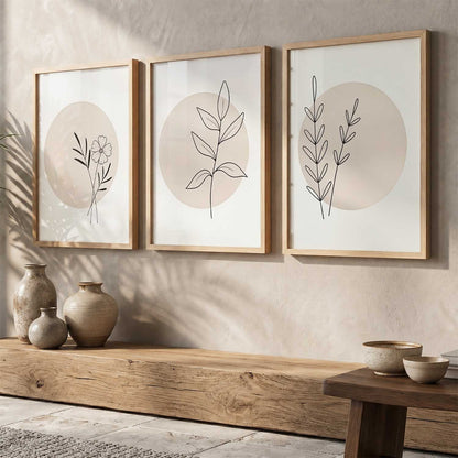 Botanical Minimalist Wall Art Set of 3 Framed Prints