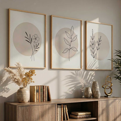 Botanical Minimalist Wall Art Set of 3 Framed Prints