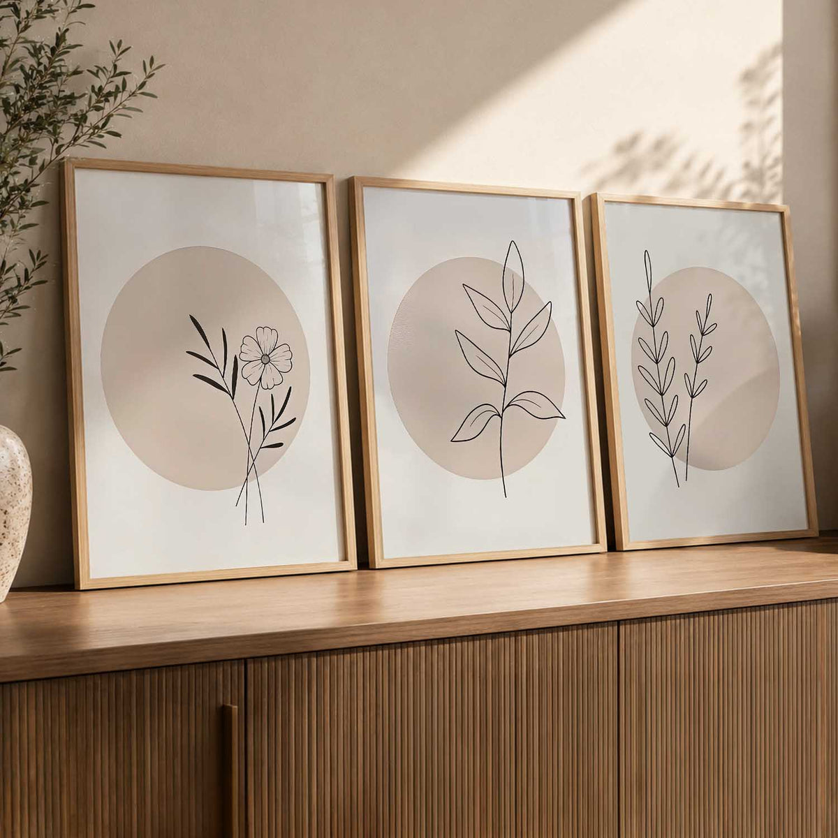 Botanical Minimalist Wall Art Set of 3 Framed Prints