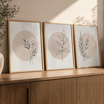 Botanical Minimalist Wall Art Set of 3 Framed Prints