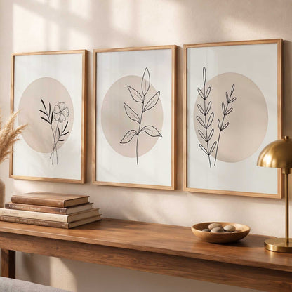 Botanical Minimalist Wall Art Set of 3 Framed Prints