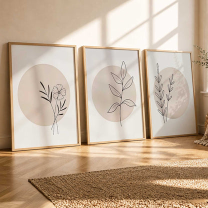 Botanical Minimalist Wall Art Set of 3 Framed Prints