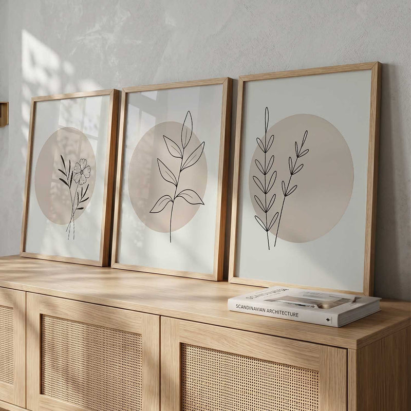 Botanical Minimalist Wall Art Set of 3 Framed Prints