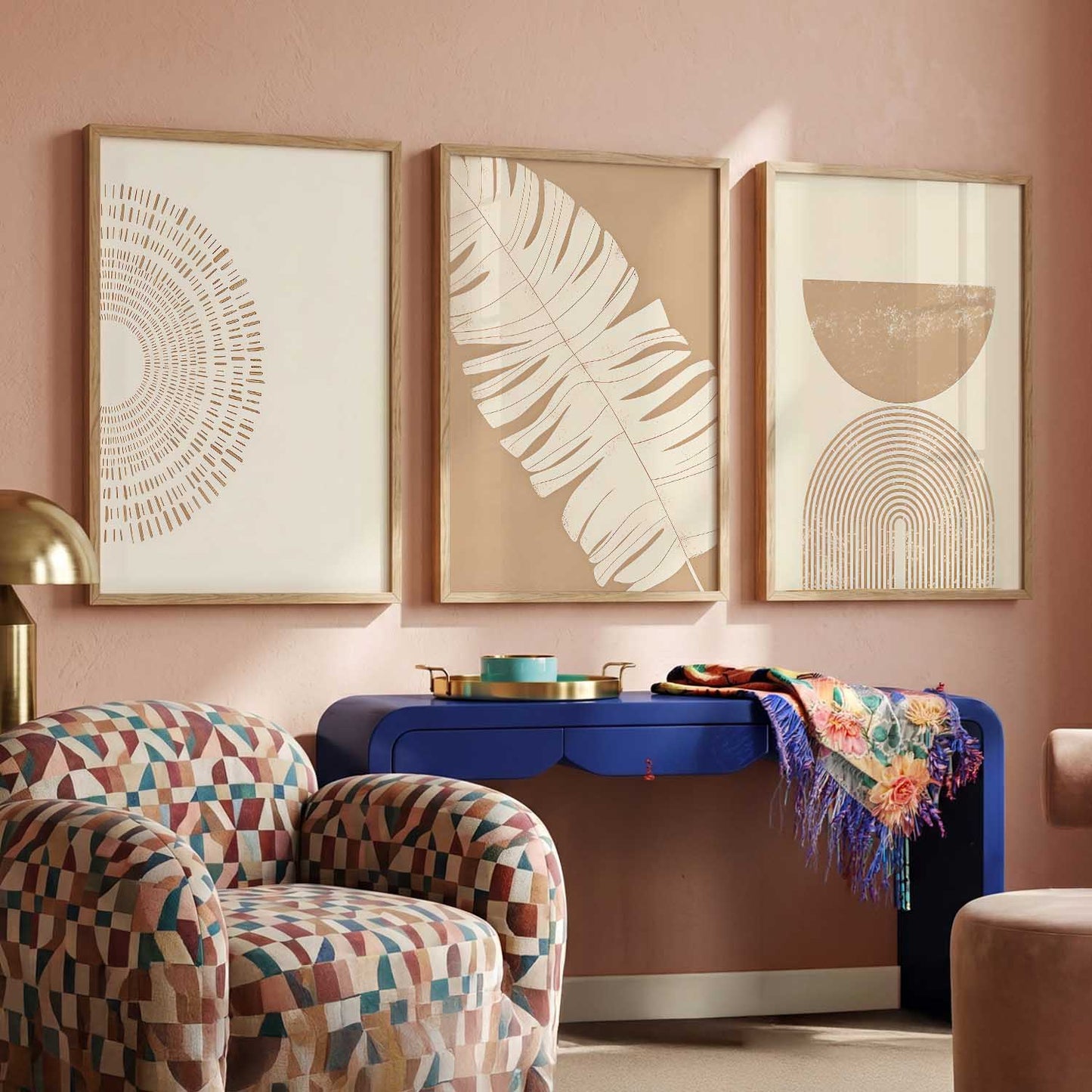 Warm Earthy Leaf Abstract Wall Art Set of 3 Framed Prints