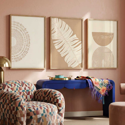 Warm Earthy Leaf Abstract Wall Art Set of 3 Framed Prints