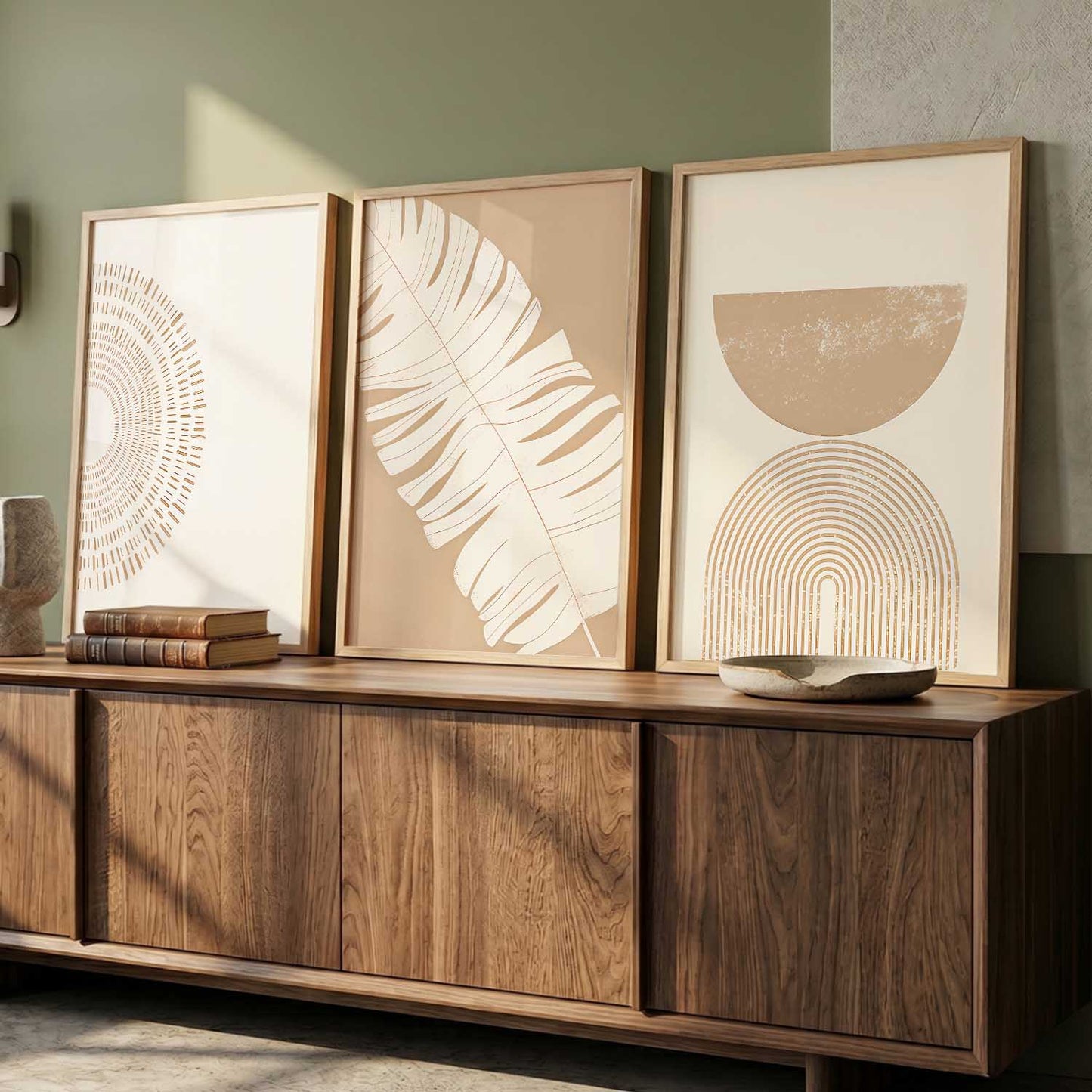 Warm Earthy Leaf Abstract Wall Art Set of 3 Framed Prints