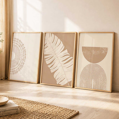 Warm Earthy Leaf Abstract Wall Art Set of 3 Framed Prints
