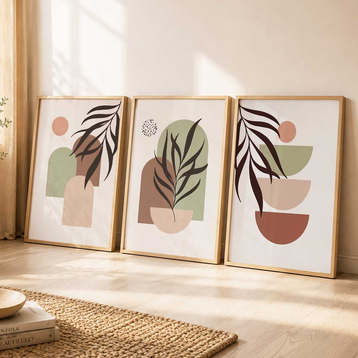 Warm Earthy Geometric Abstract Boho Wall Art Set of 3 Framed Prints