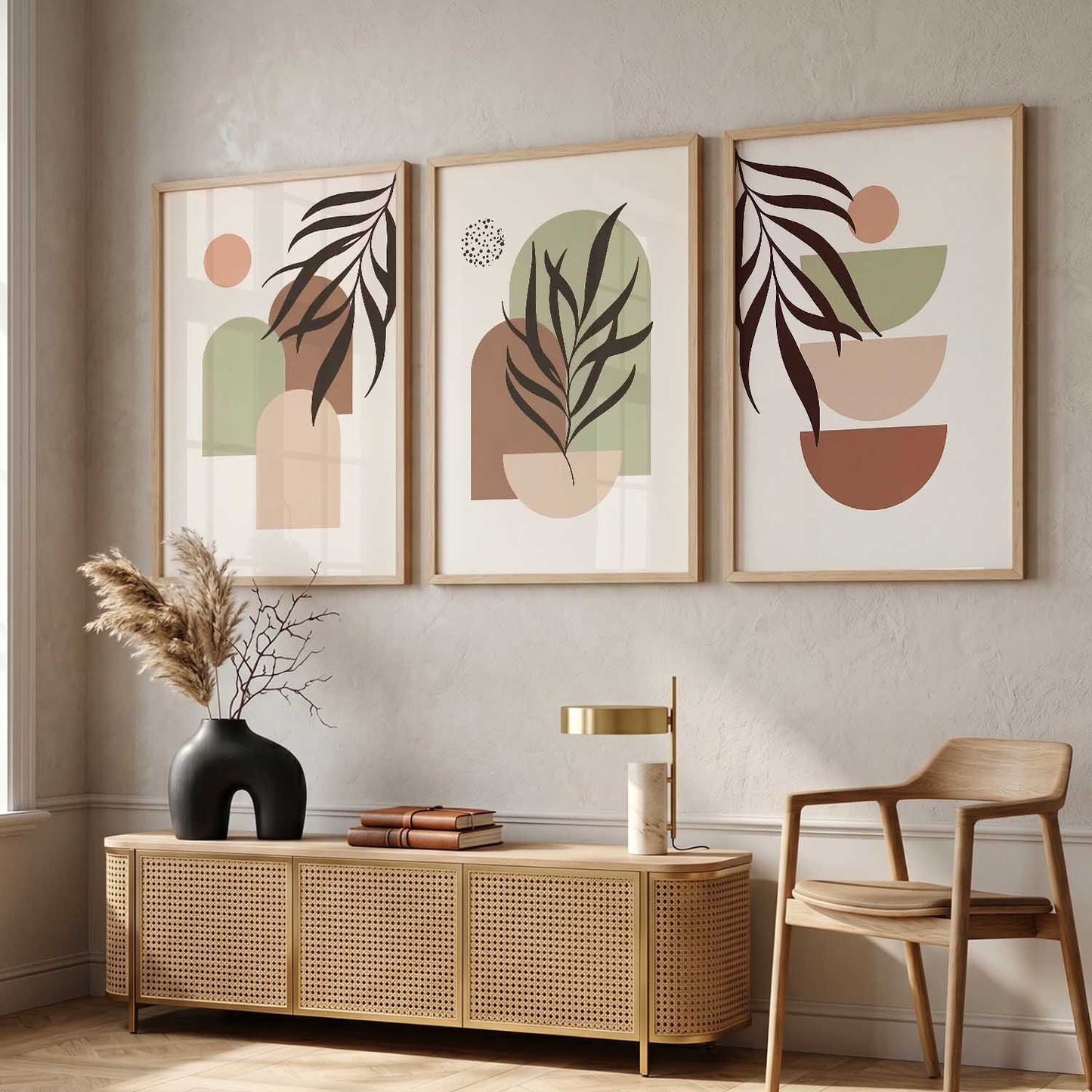 Warm Earthy Geometric Abstract Boho Wall Art Set of 3 Framed Prints