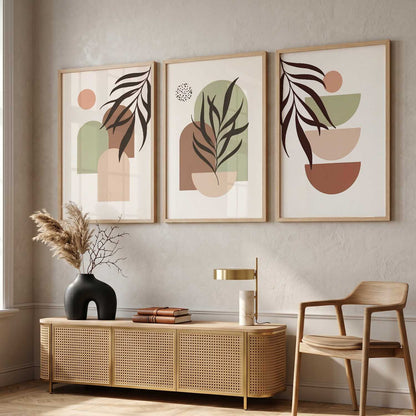 Warm Earthy Geometric Abstract Boho Wall Art Set of 3 Framed Prints