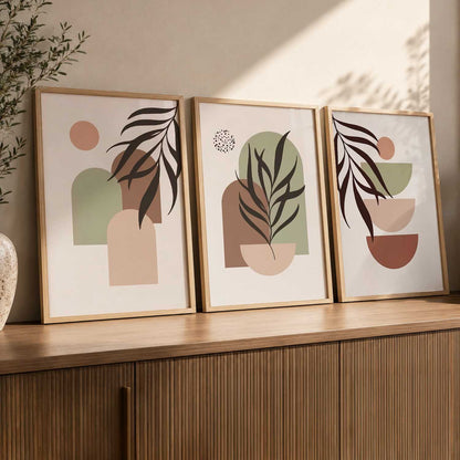 Warm Earthy Geometric Abstract Boho Wall Art Set of 3 Framed Prints