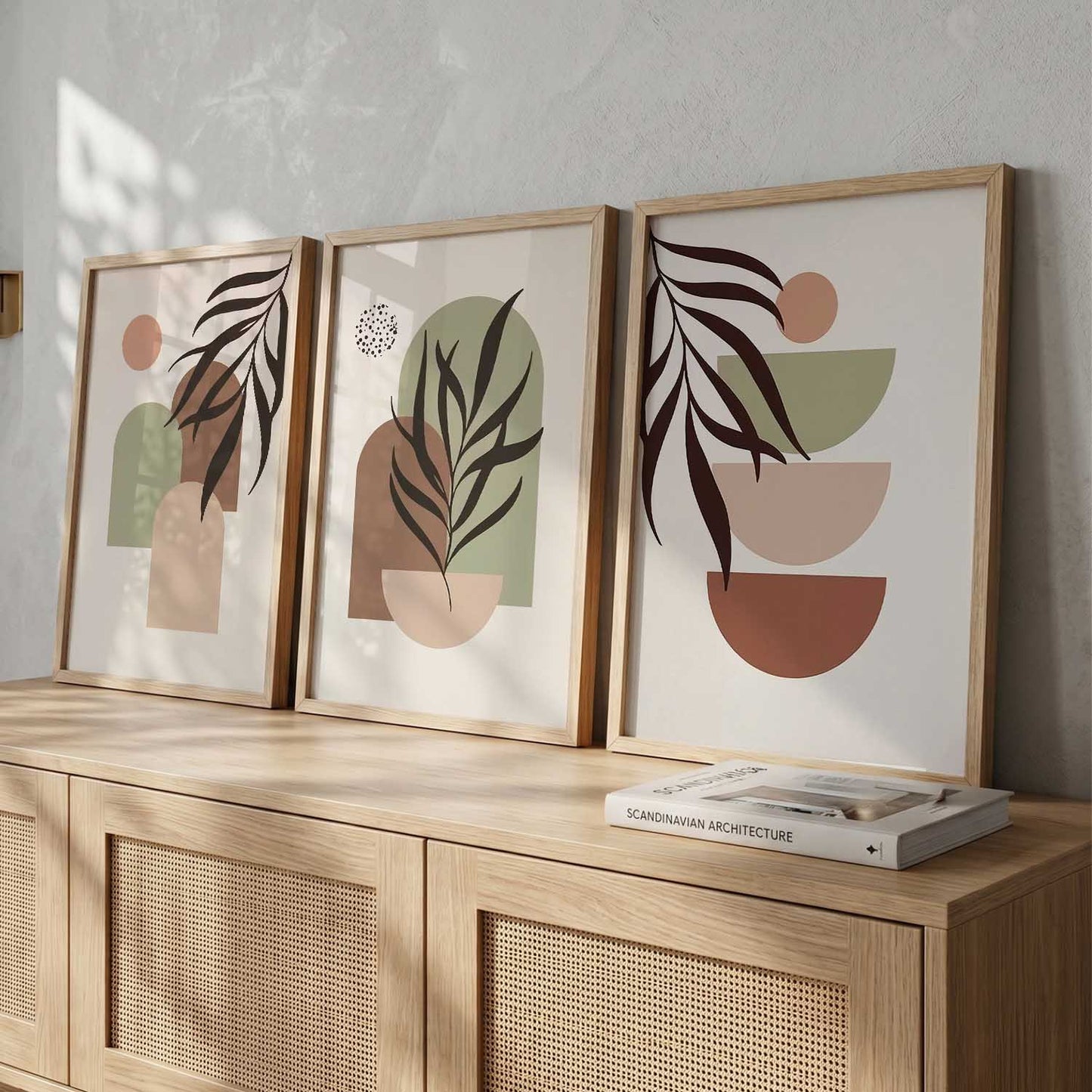Warm Earthy Geometric Abstract Boho Wall Art Set of 3 Framed Prints
