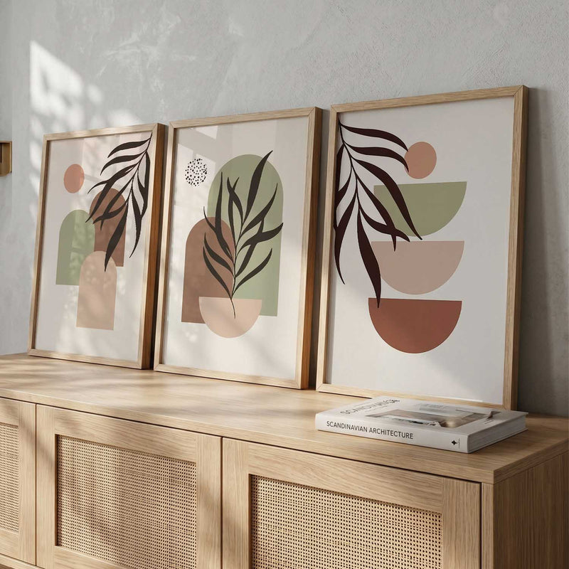 Warm Earthy Geometric Abstract Boho Wall Art Set of 3 Framed Prints