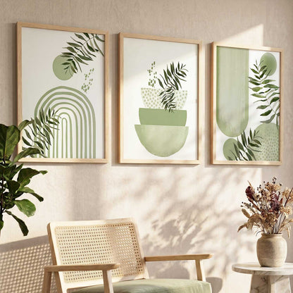 Earthy Leaf Silhouette Modern Wall Art Set of 3 Framed Prints