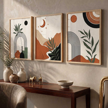 Terracotta Leaf Silhouette Wall Art Set of 3 Framed Prints