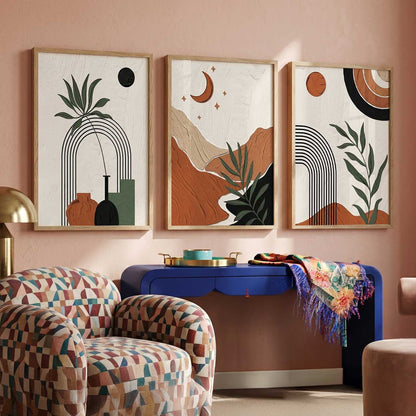 Terracotta Leaf Silhouette Wall Art Set of 3 Framed Prints